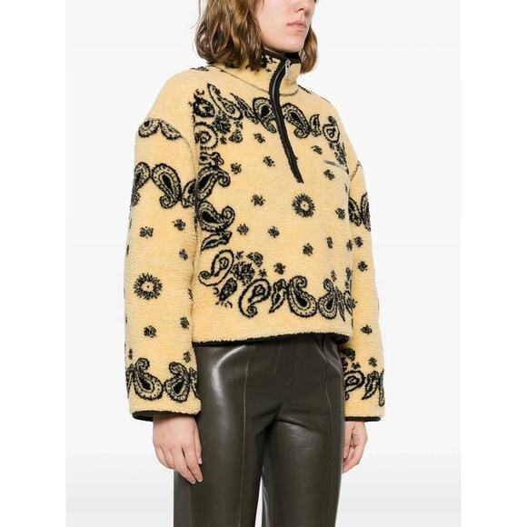 Nanushka Laurice Bandana Jacquard Fleece Jumper in Butter Yellow Black L - Picture 2 of 4